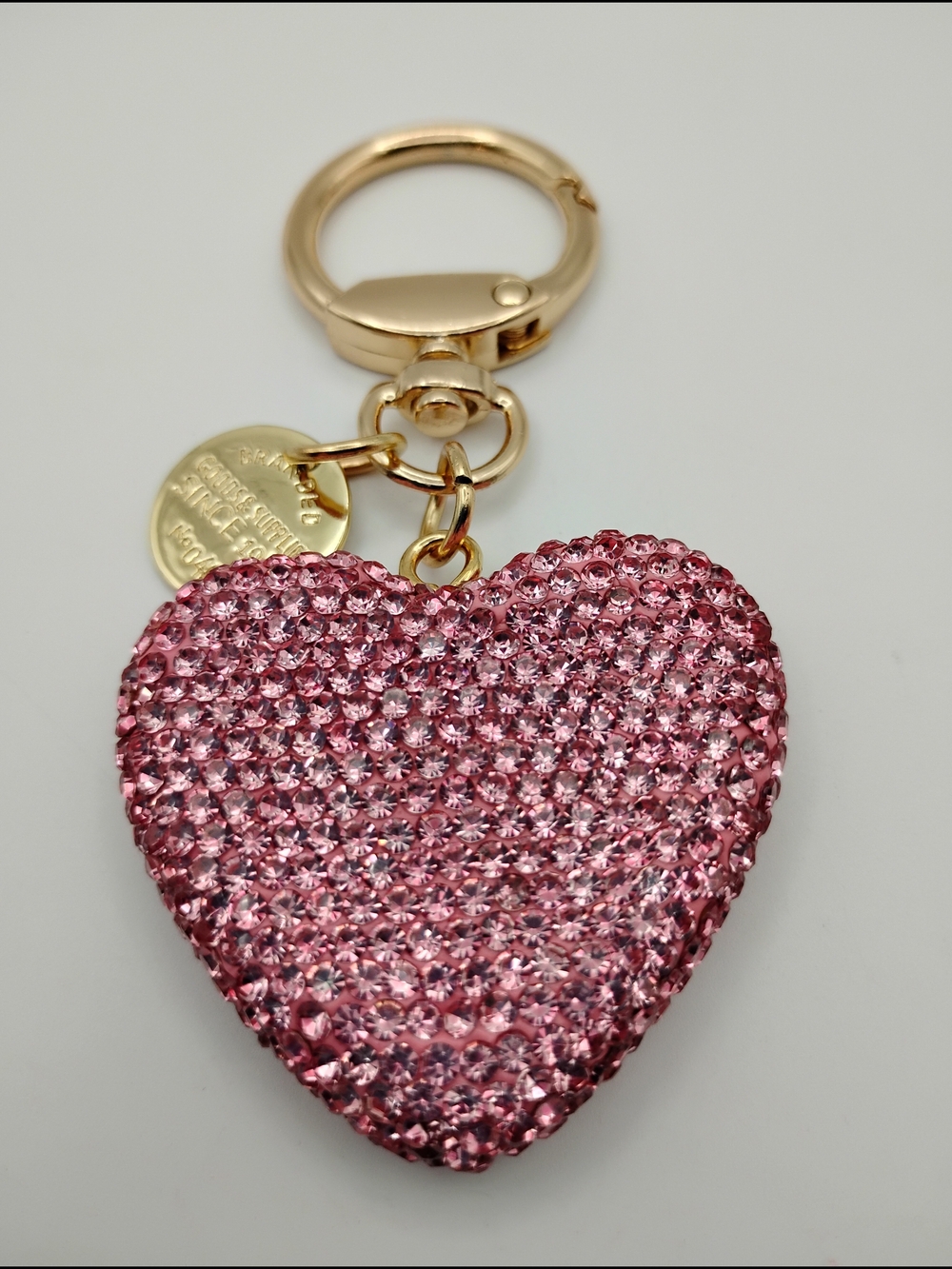 Sparkling Pink Heart Keychain Bag Charm - Gold Hardware BNWOT - Picture 1 of 4